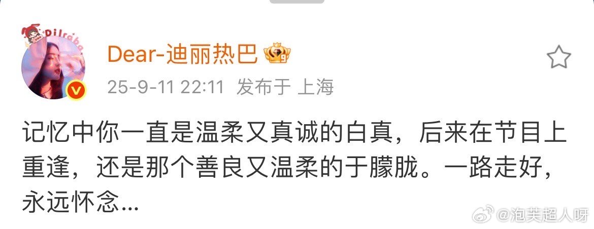 迪丽热巴永远怀念迪丽热巴记忆中的于朦胧善良又温柔“记忆中你一直是温柔又真诚的白真