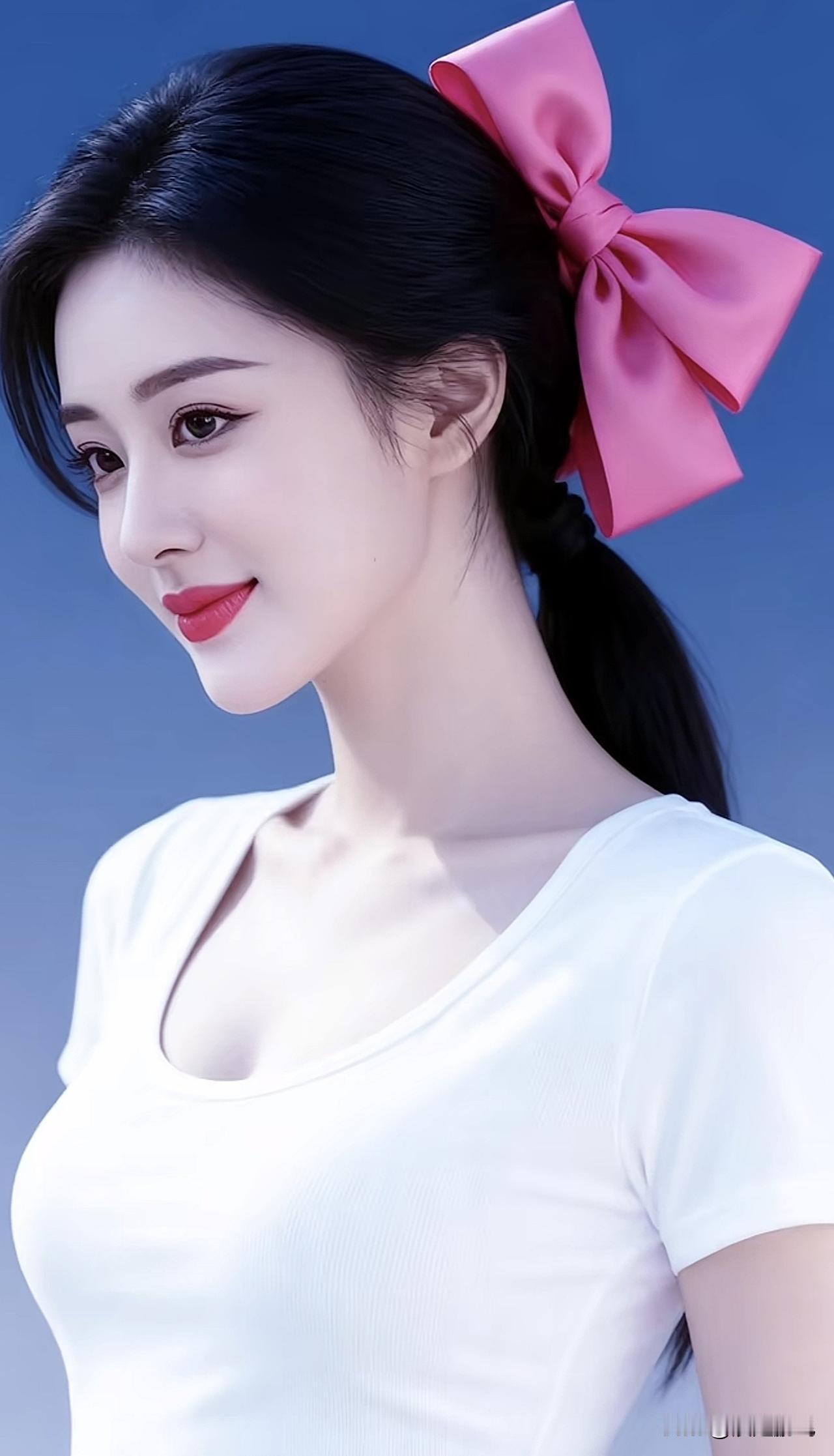 甜美少女风，粉色蝴蝶结发饰，清新白色T恤，元气满满！💖✨紫色蝴蝶结发饰 紫色丸