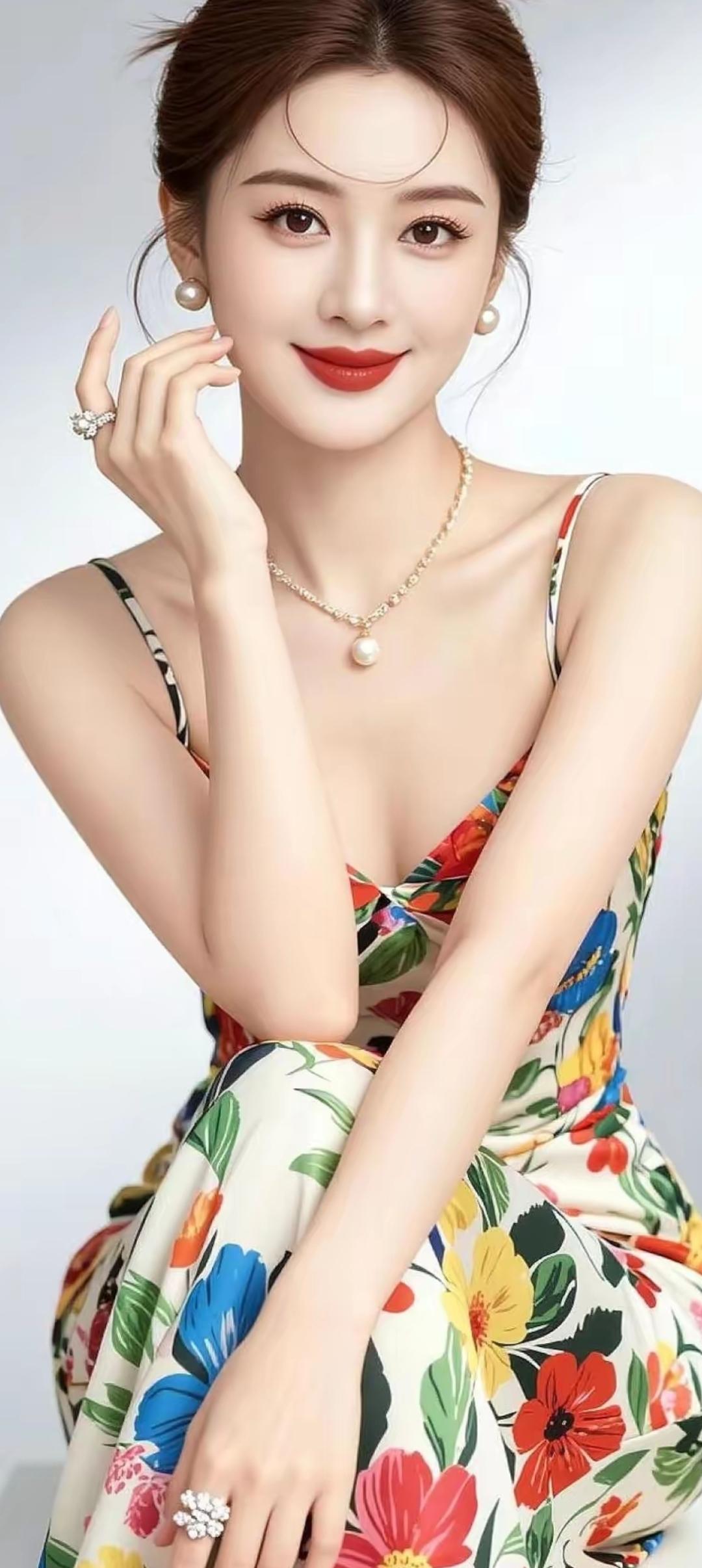 夏日清新穿搭，甜美花裙搭配珍珠项链，尽显优雅气质！🌸💎👗