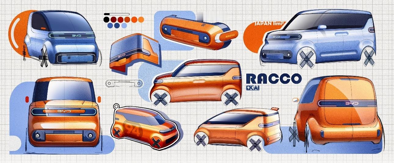 比亚迪RACCO设计师分享出来的手稿，好有趣带手稿，设计的是真好看啊[喵喵] ​