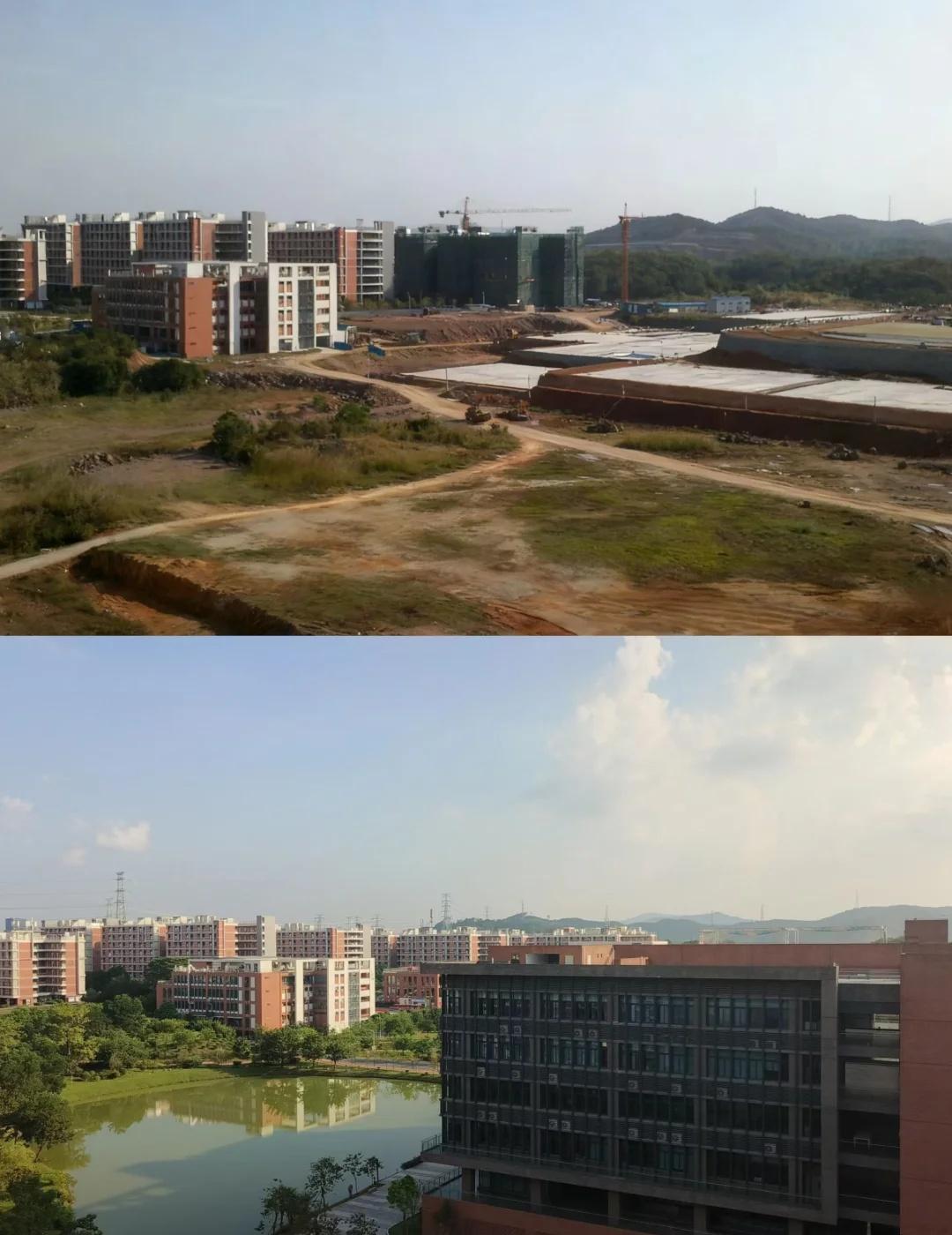 广东工贸学院14年前后照片对比
2011年，作为母校广东工贸职业技术学院白云新校