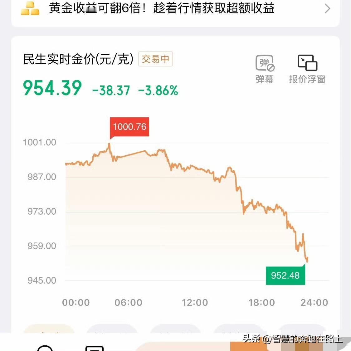 终于鼓起勇气再买黄金！
970杀入！
结果现在950了………
是该补仓还是割肉