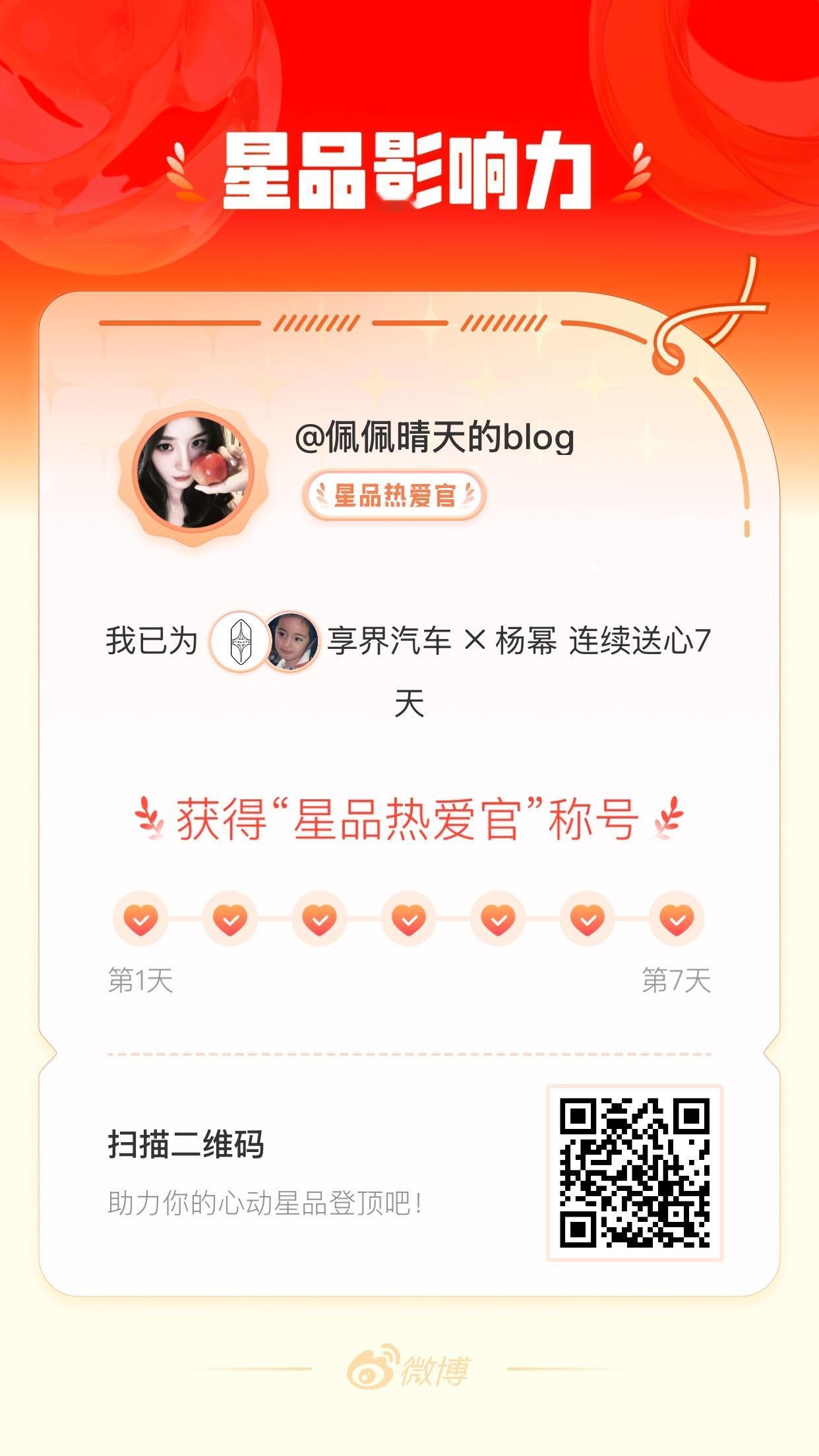 我在星品影响力上为 X 连续送心7天，获得“星品热爱官”称号！快来一起pick你