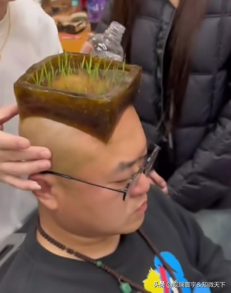头上涂水晶凝胶，做成“头顶长绿草”的盆栽造型[捂脸]