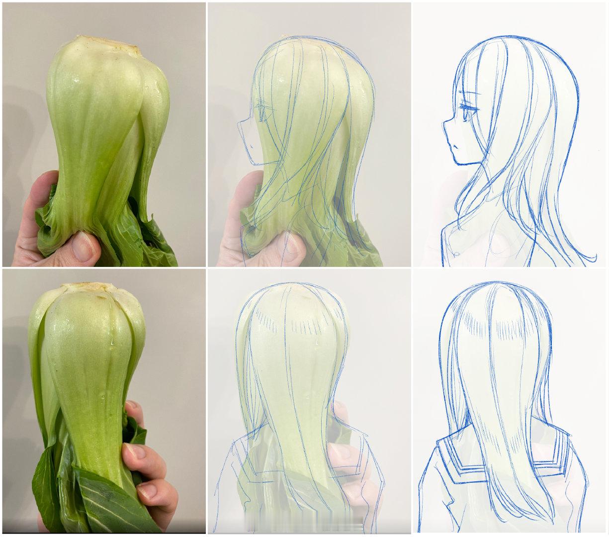 如何用一棵「菜」画出美少女的头发[doge][doge]（X：ぬんぬ） ​​​