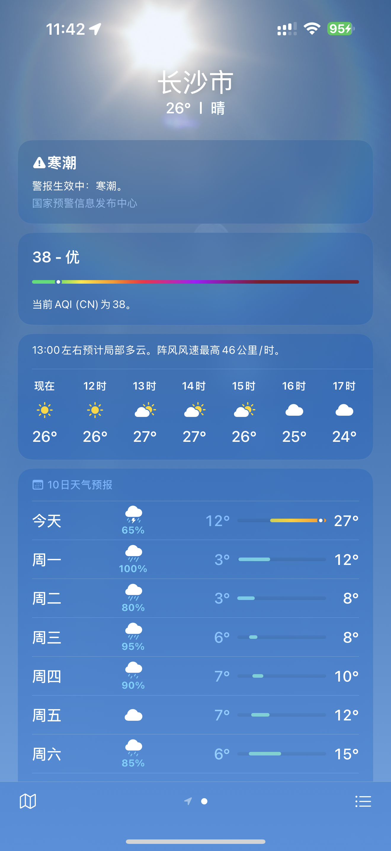 湖南局地将迎暴雨大风冰雹  不是我说，长沙的天气真的很闹着玩似的，说变就变，这几