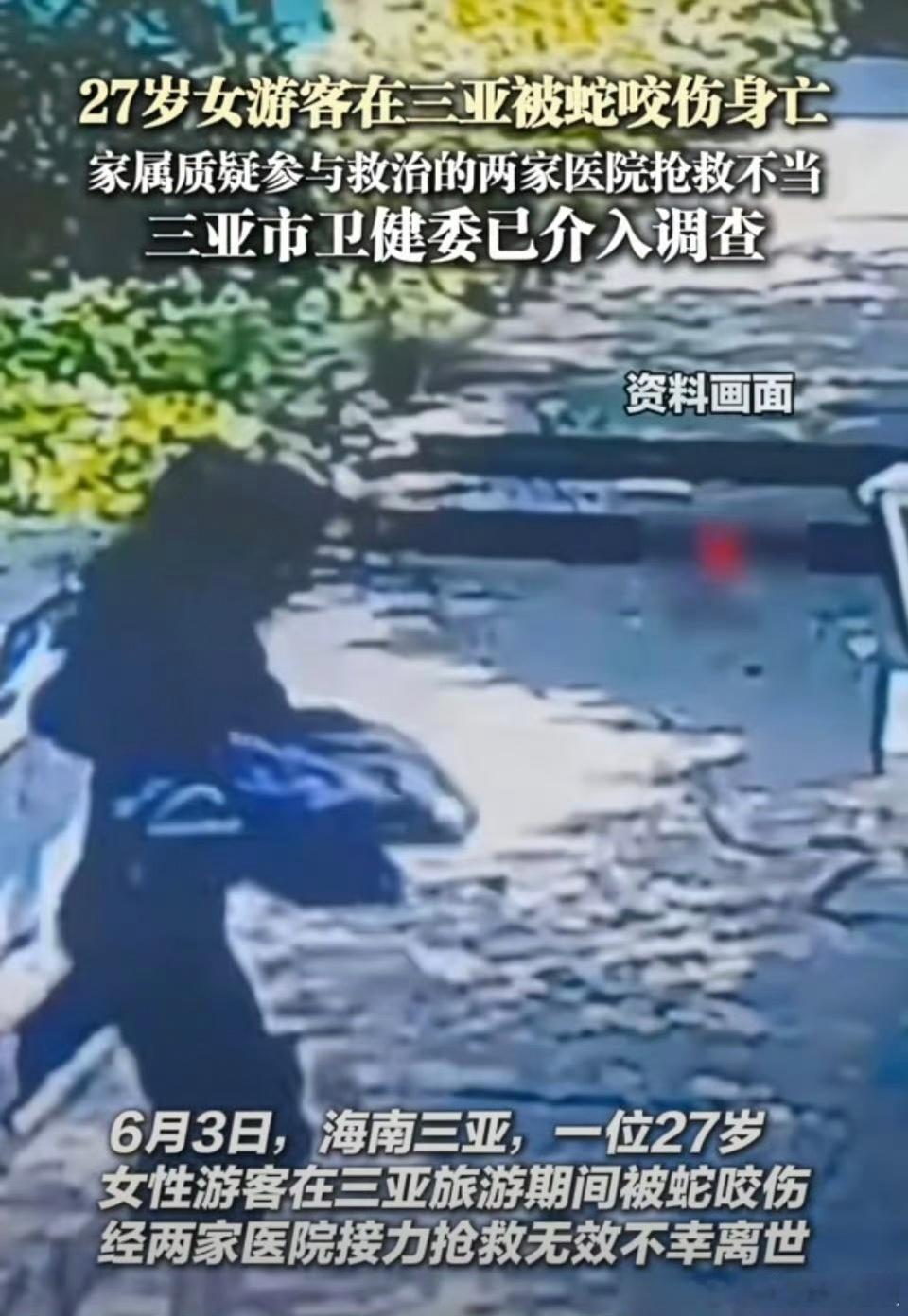 27岁女游客在三亚被蛇咬伤身亡他们凌晨1点多到了医院，“我们告诉医生，可能是被蛇