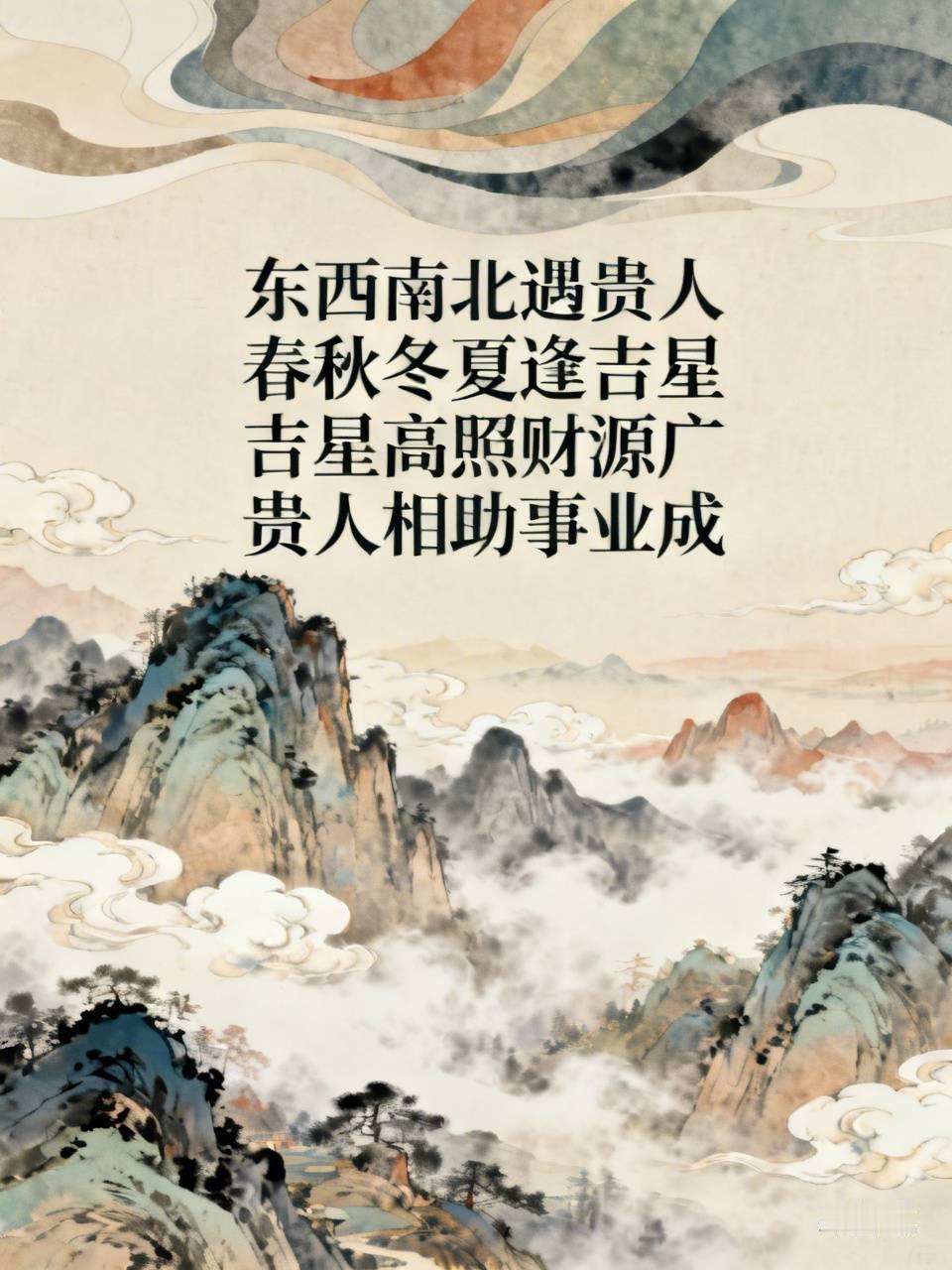 东西南北遇贵人
春秋冬夏逢吉星
东西南北遇贵人，有请下联。
吉星高照财源广
贵人