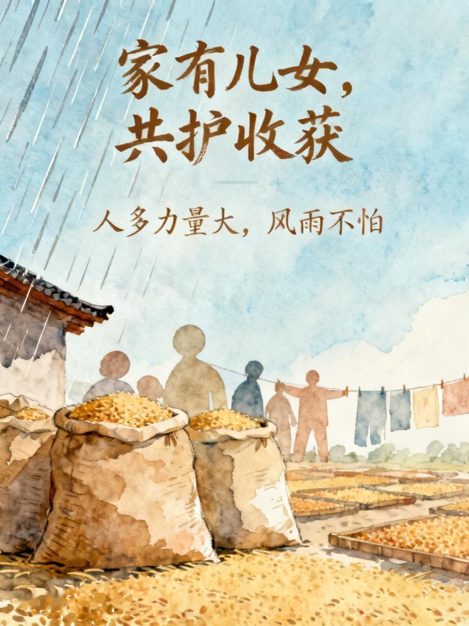 遇到暴雨抢救院里所晒粮食这事，真能体会到有娃真好，娃多更妙。就像周老根家，三个闺