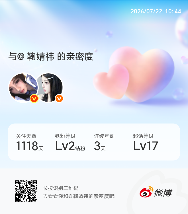 快来看看我与的亲密度！网页链接微博亲密度与鞠婧祎的亲密度