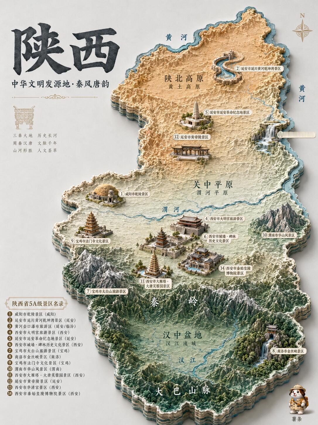 陕西，简直就是一座藏着千年文化底蕴的“超级宝藏盲盒”！一张陕西旅游地图，能让你在
