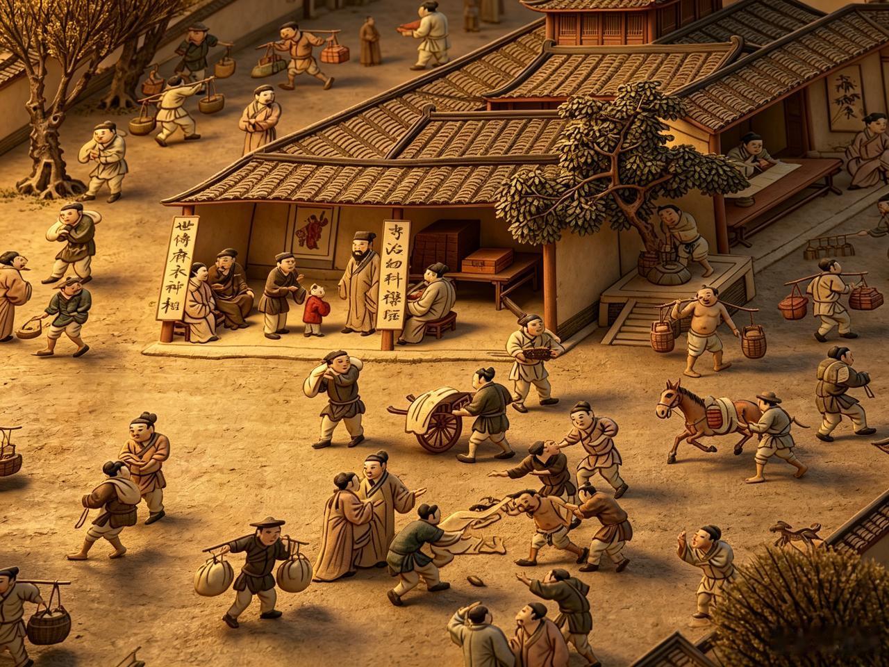 仇英《清明上河图》之名场面：街头打架，你薅我头发，我也薅你头发；扯不开，根本扯不
