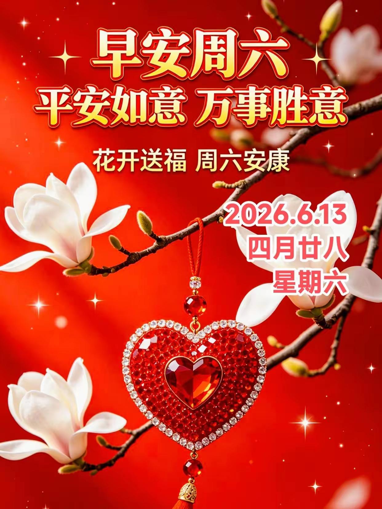 6.13日🌹[福]早上好[招财进宝]🌹
你的岁月里永远有我的祝福：一切安好！