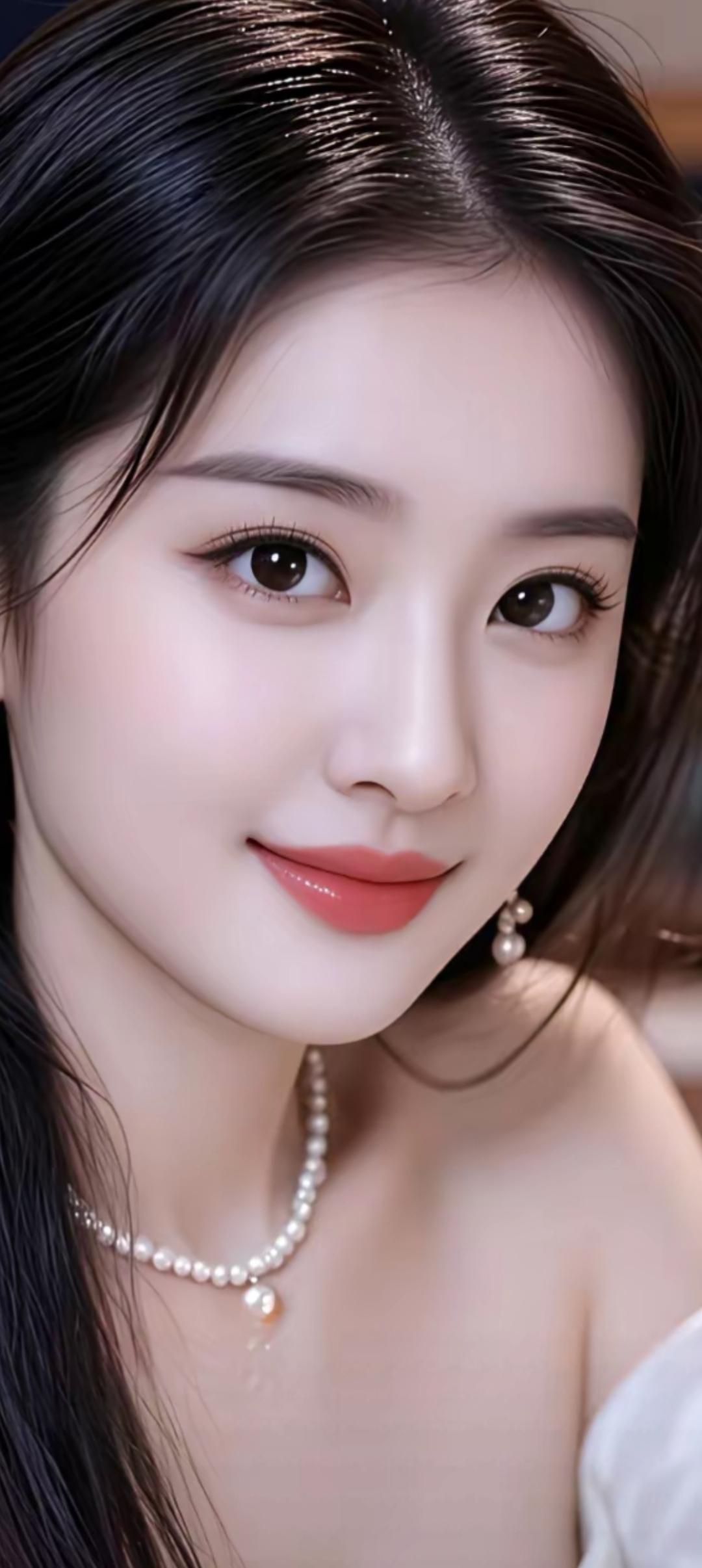 甜美笑容，珍珠项链，优雅气质，完美女神！