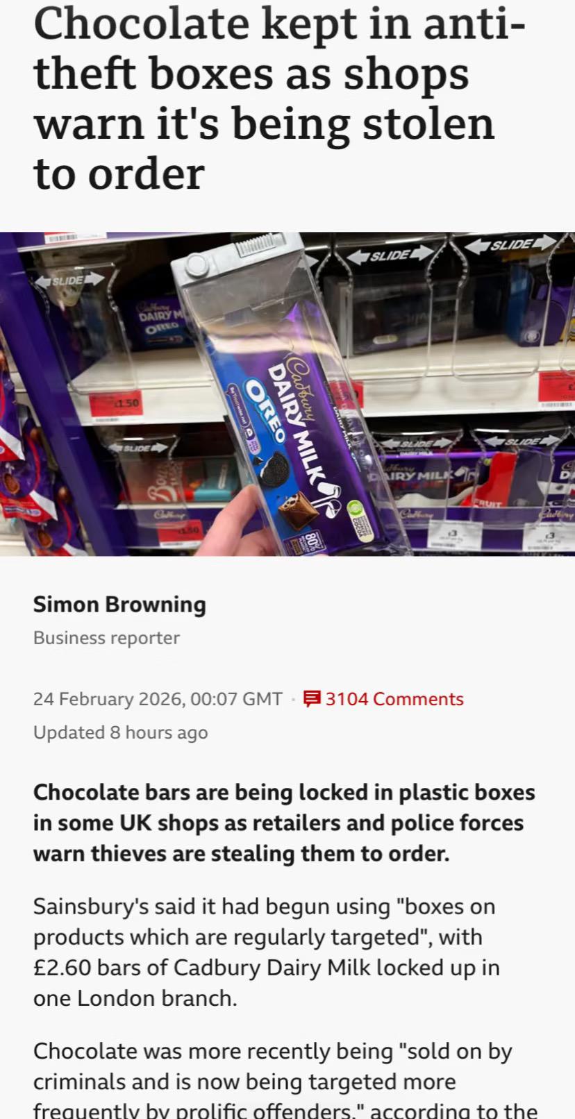 英国已经发达到连巧克力都要上锁了
就一块2.6英镑的巧克力，还要加上防盗锁，每次