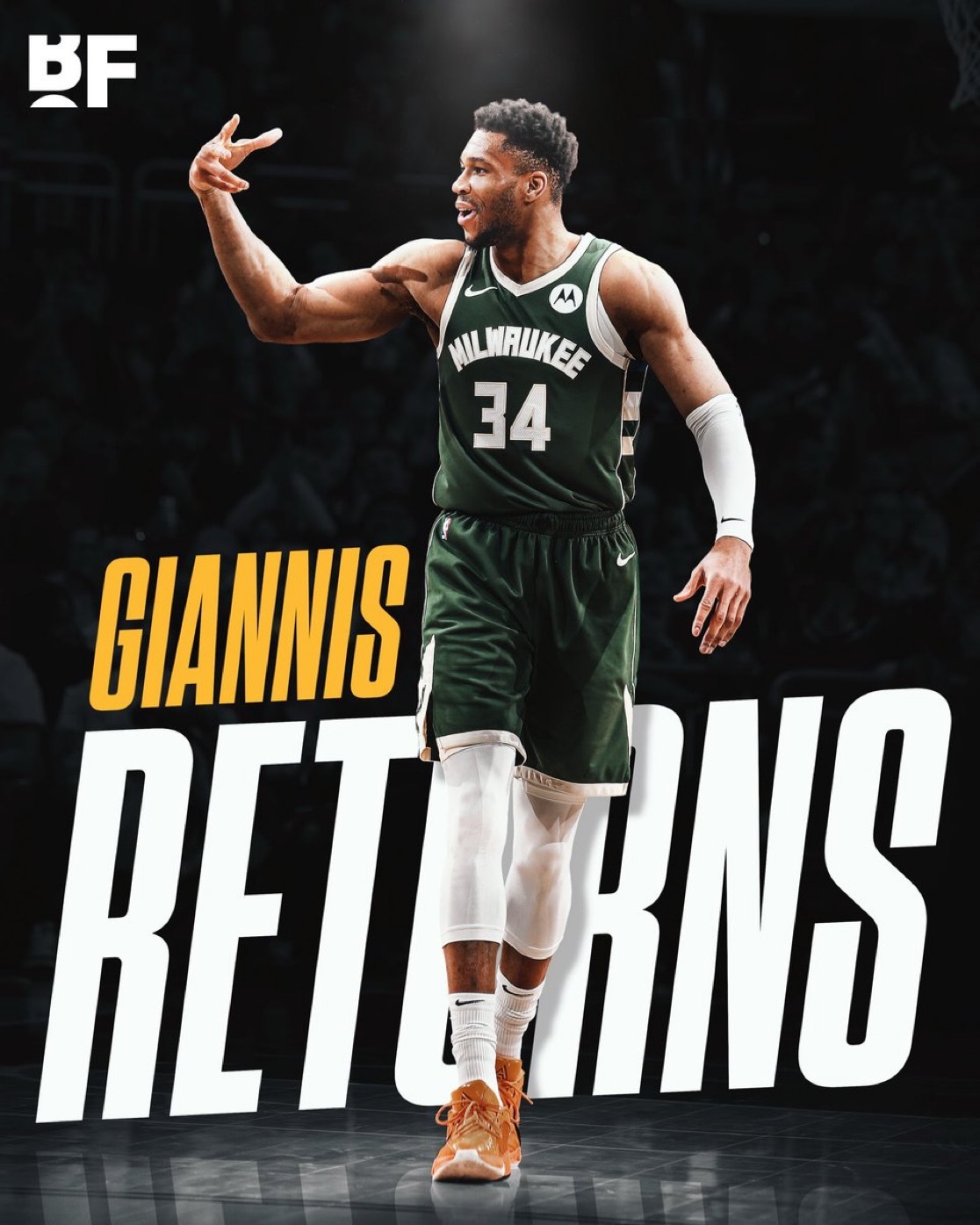 突发新闻：扬尼斯·阿德托昆博有望在今晚对阵波士顿凯尔特人的比赛中复出，此前他因右