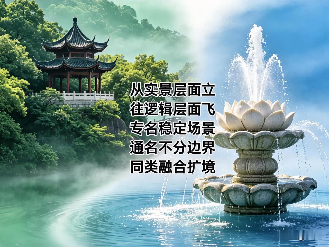 从实景层面立，往逻辑层面飞。
专名稳定场景，通名逻辑扩境。
立意有章可循，逻辑自
