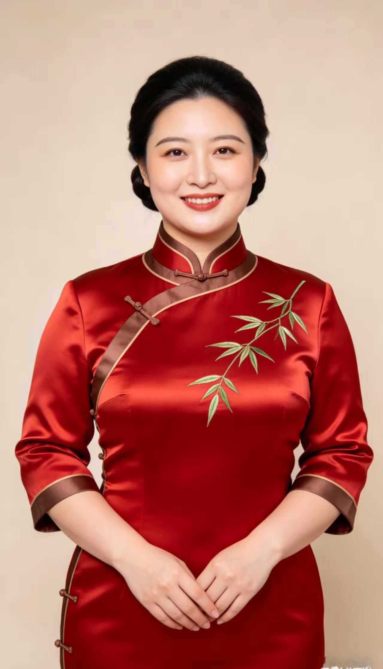 清平乐·旗袍新韵
旗袍非旧，
红酱相携秀。
绿柳春风图案就，
恰似春随人走。
