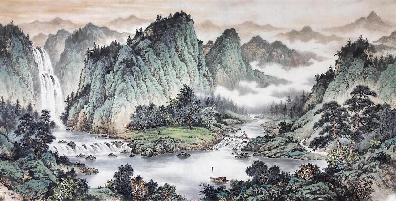 江山如画。手绘国画创作者中心 创作灵感 水墨山水意境 意境山水画 纯手绘 尺寸1