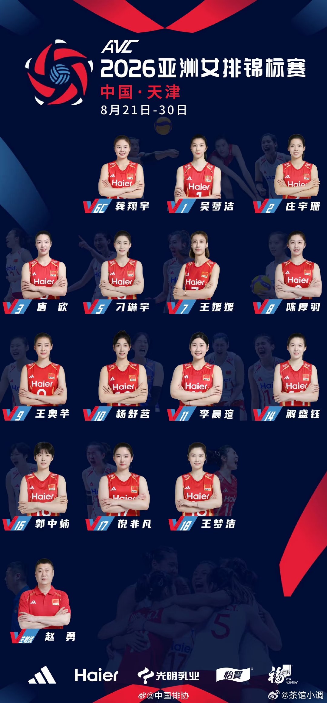 冠军！中国女排！ 女排亚锦赛中国队名单