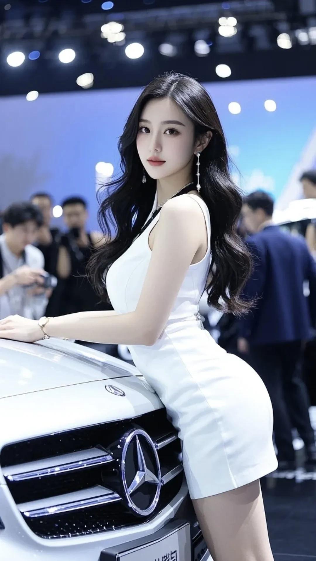 晒图笔记大赛美女模特倚车摆姿，惊现时尚大片，车模与豪车完美搭配。