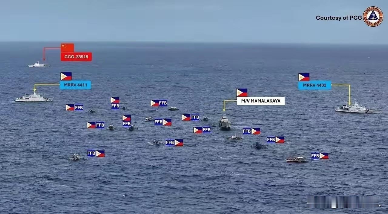 黄岩岛海域这几天又不太平了，菲律宾那边直接摆开架势搞事情，还好咱们海警和民兵应对