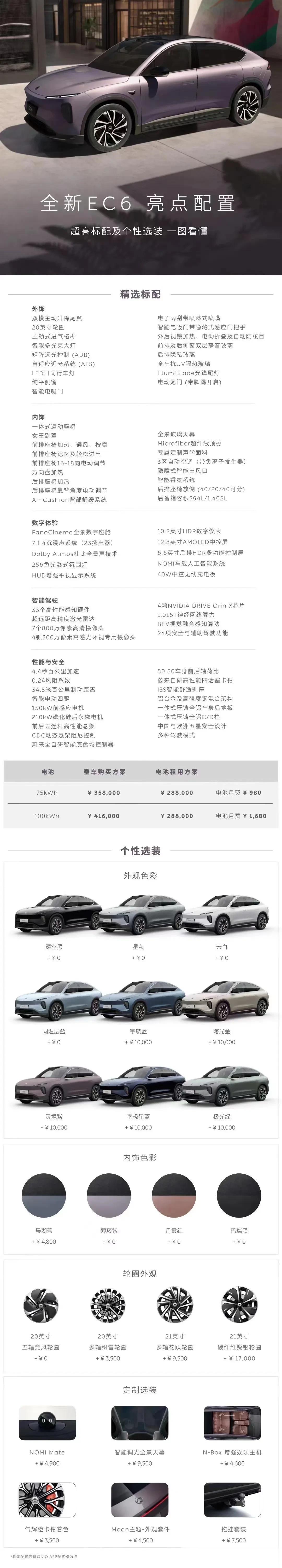 9月15日，蔚来智能电动轿跑SUV——全新EC6正式上市，车型起售价358,00