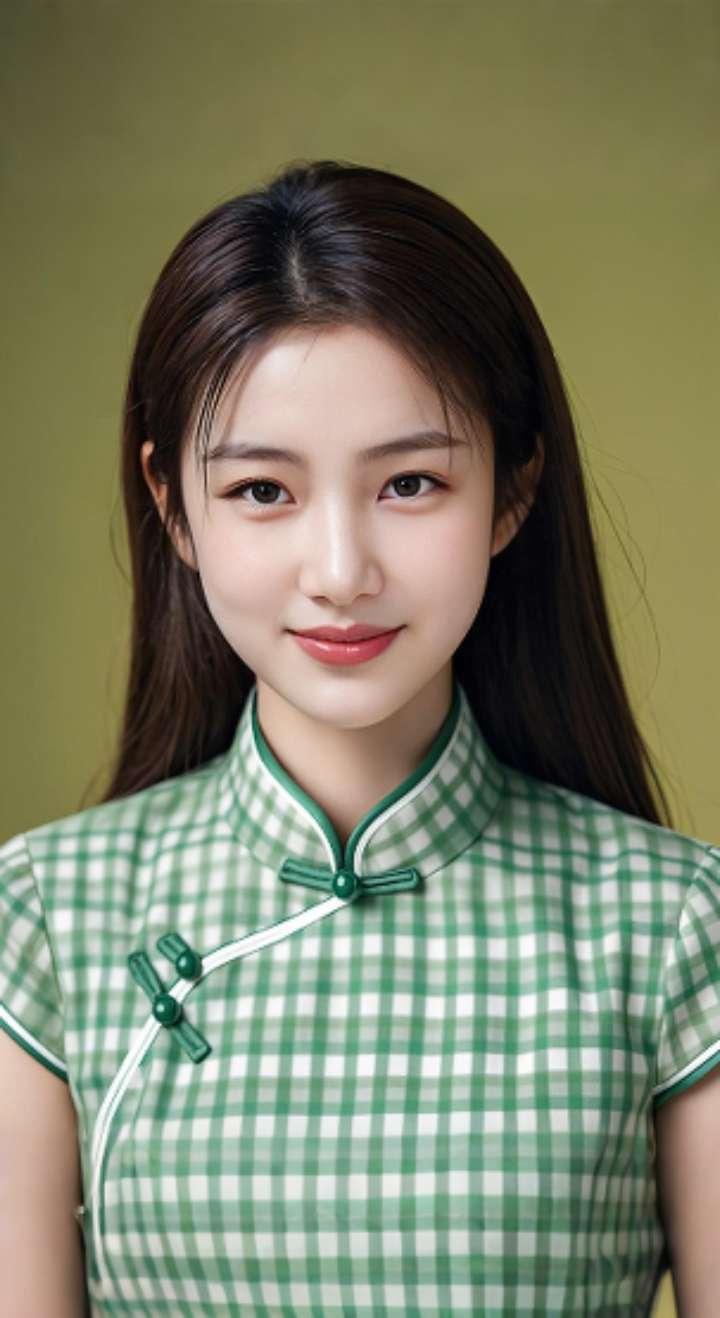 AI扩图 AI绿格甜笑