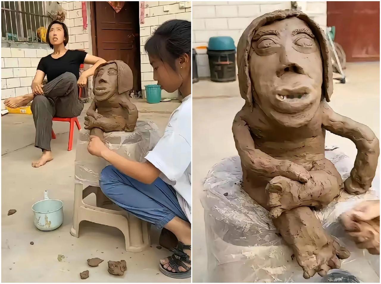 惊呆了！农家女儿妙手生花，妈妈泥塑形象传神入木三分，网友热议：未来艺术之星已初露