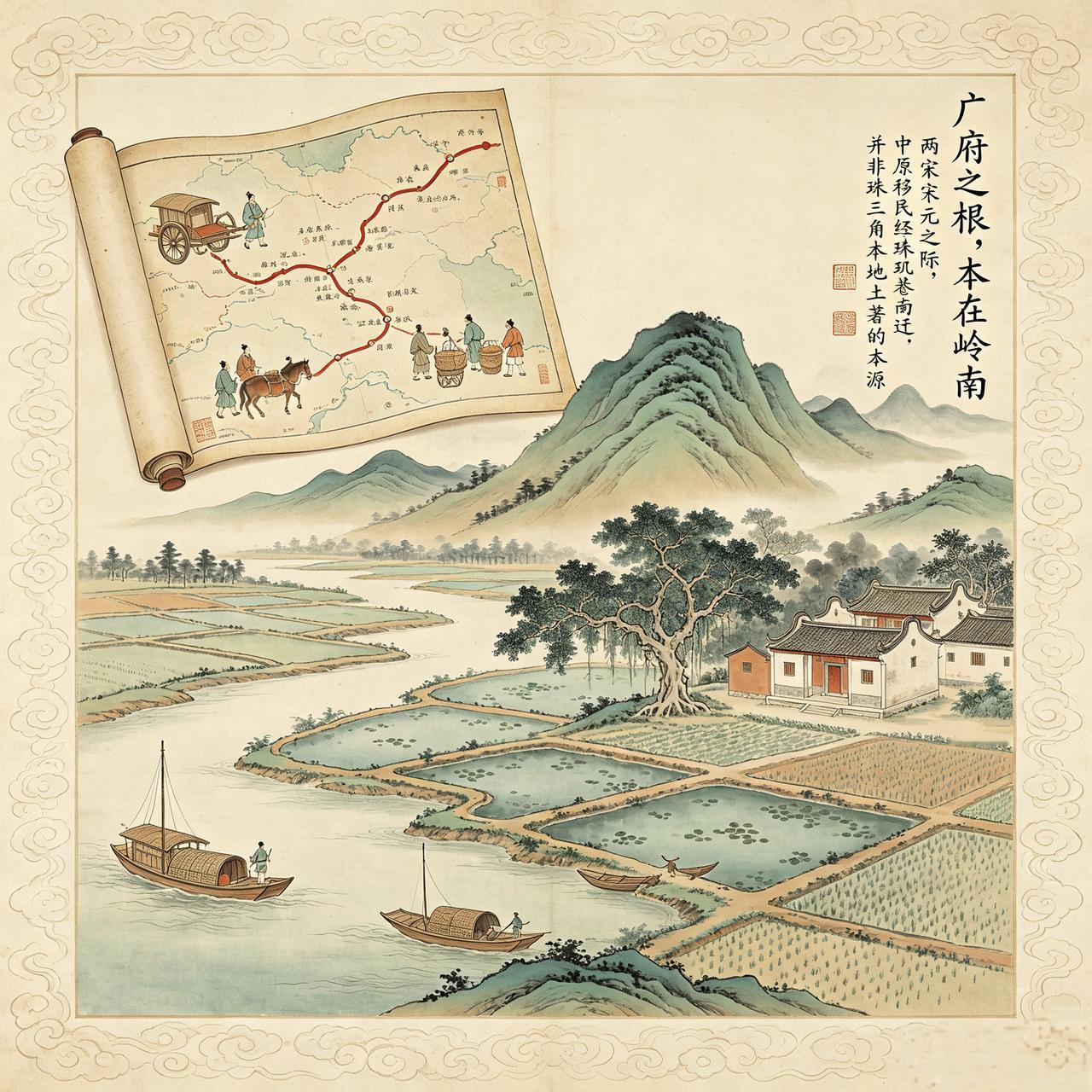 珠玑巷之原点，源自宋都开封府一带，移民多来自河南、江西等地。而珠三角广府本地族群