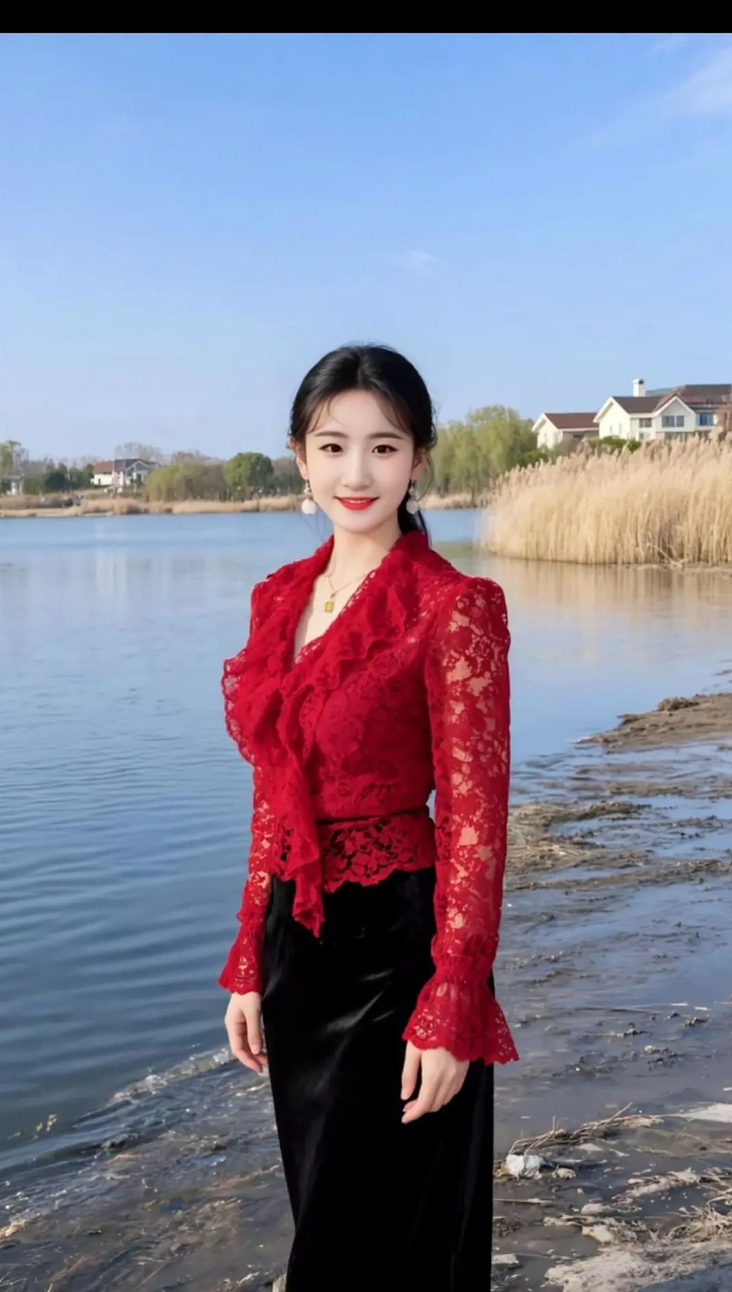 AI湖畔红装照 ai创作