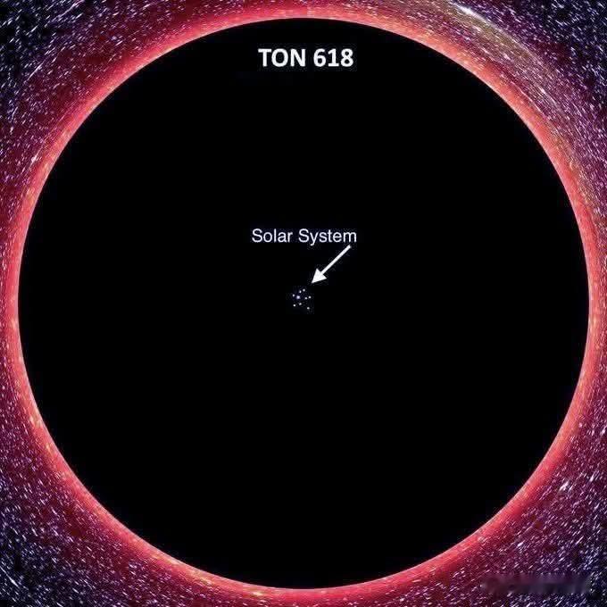 TON 618 是一颗极其明亮的类星体，其亮度甚至超过了周围的星系。

在大约 
