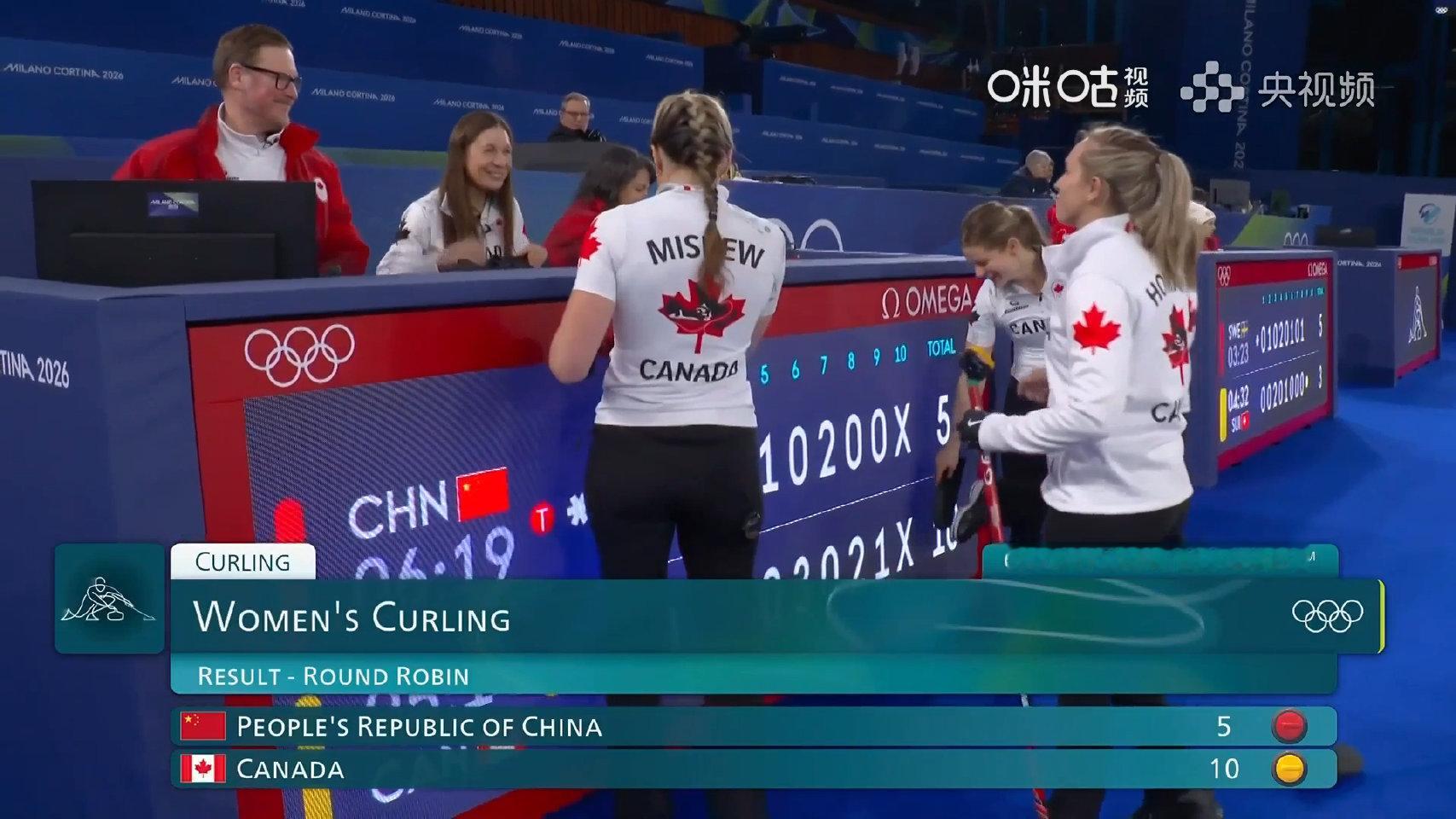 中国冰壶女队5比10不敌加拿大 米兰冬奥会女子冰壶循环赛，中国队5比10不敌加拿