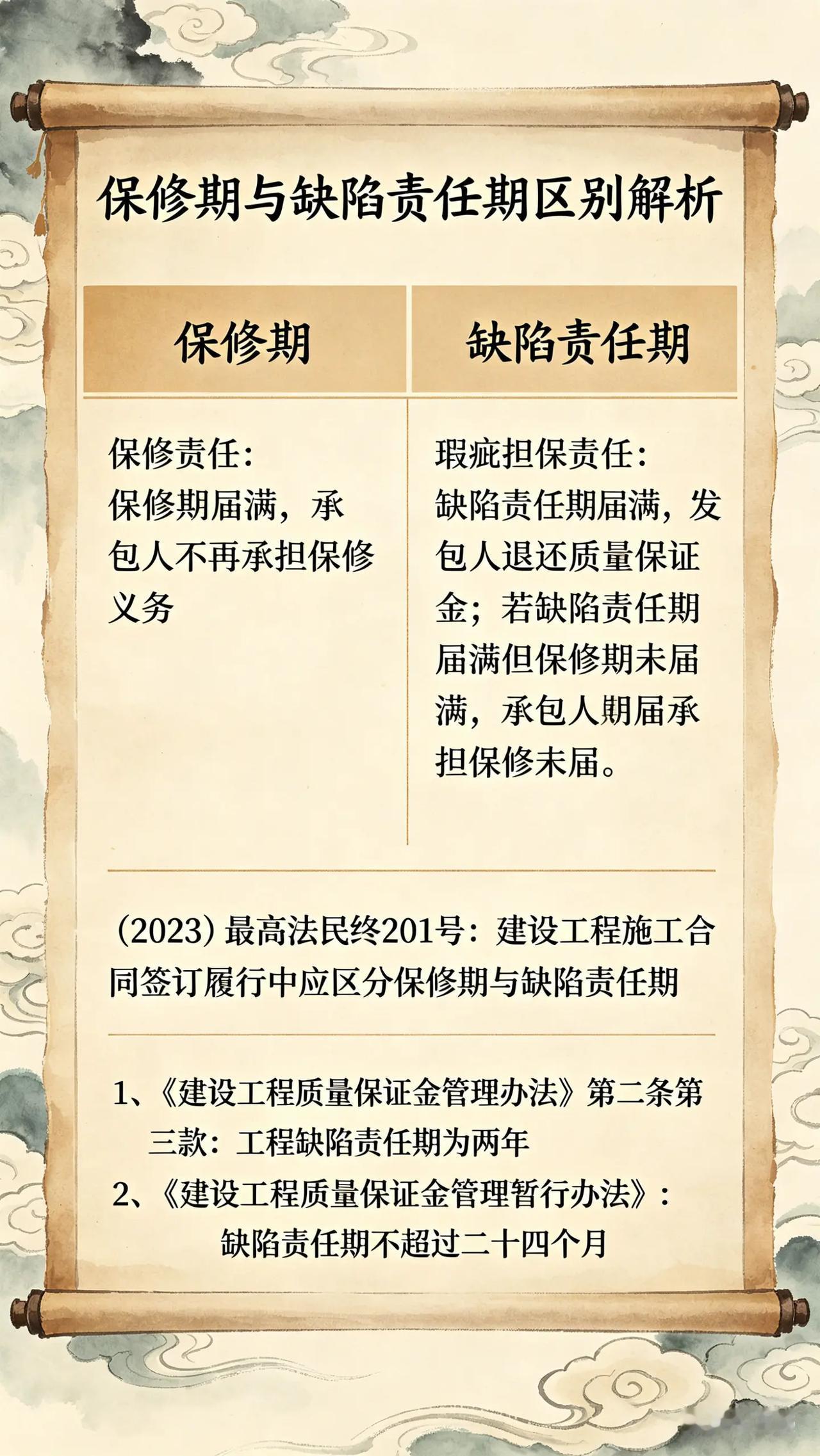 保修期和缺陷责任期的区别。保修期和缺陷责任期的区别。(2023)最高法民终201