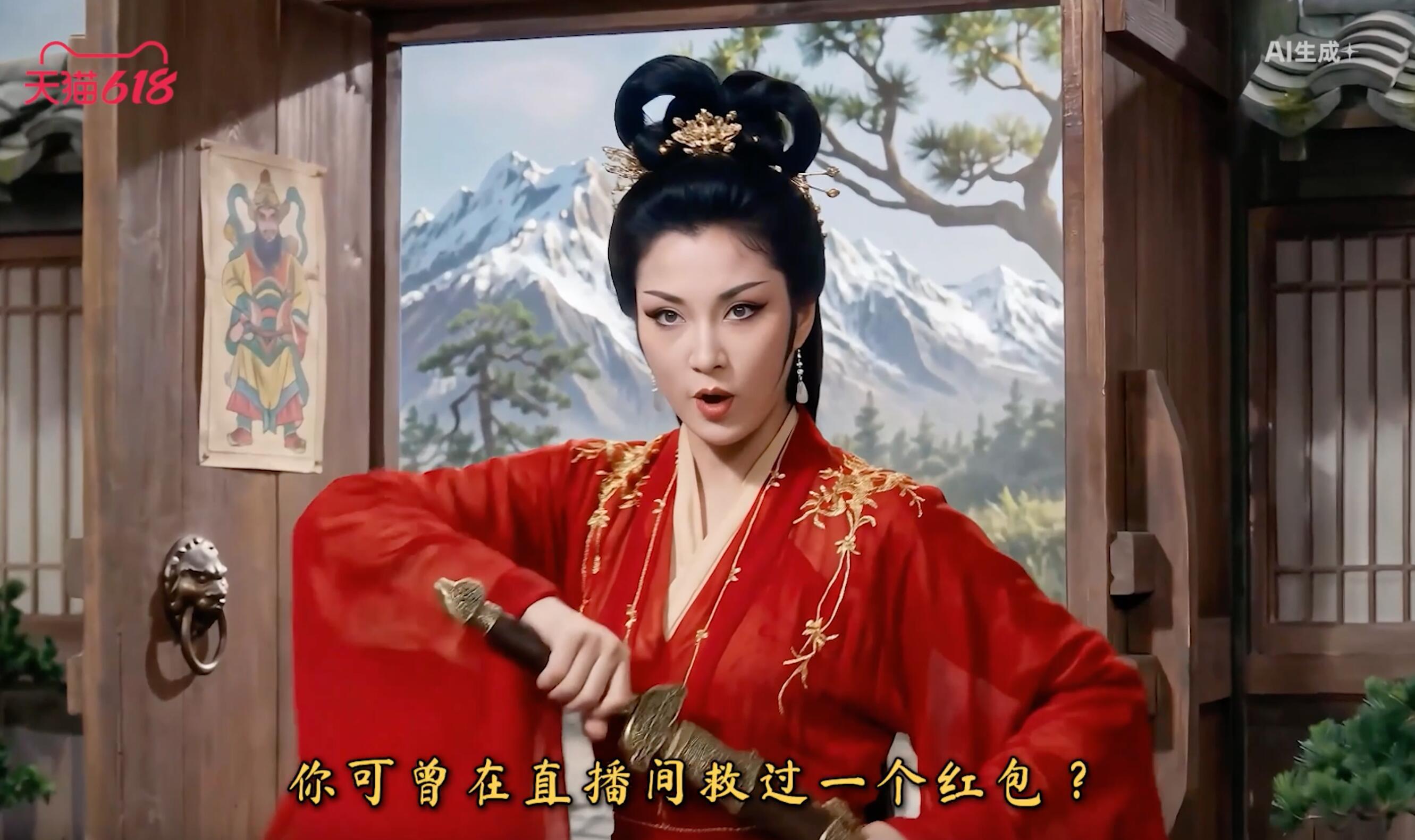 还以为是普通的带货，点进去发现红衣女侠在雪山上追杀老李头……这年头的编剧精神状态