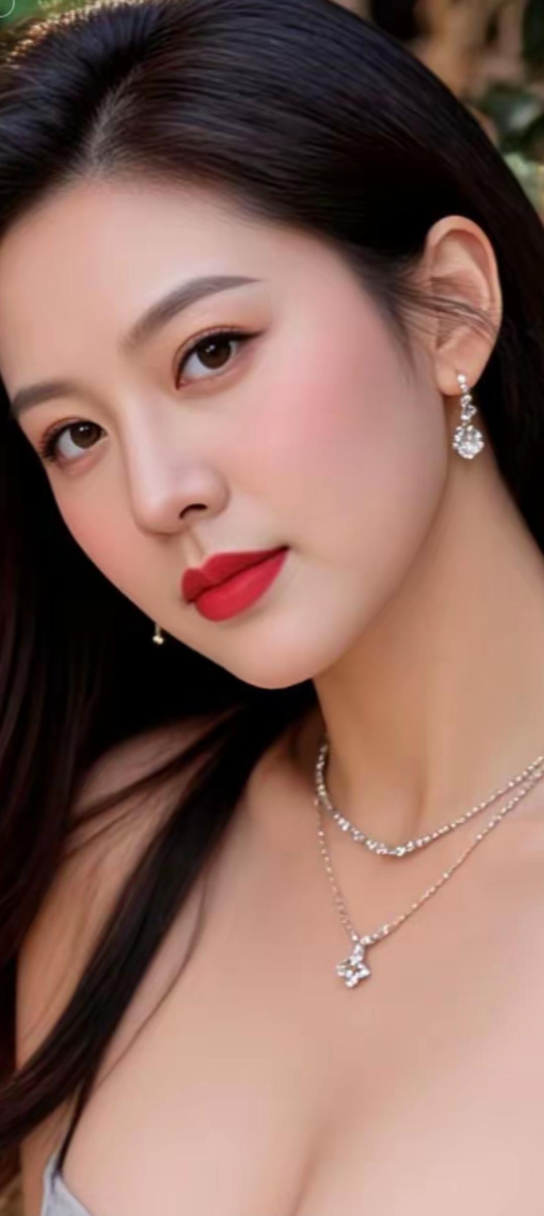 优雅红唇，闪耀珠宝，气质女神的完美演绎。