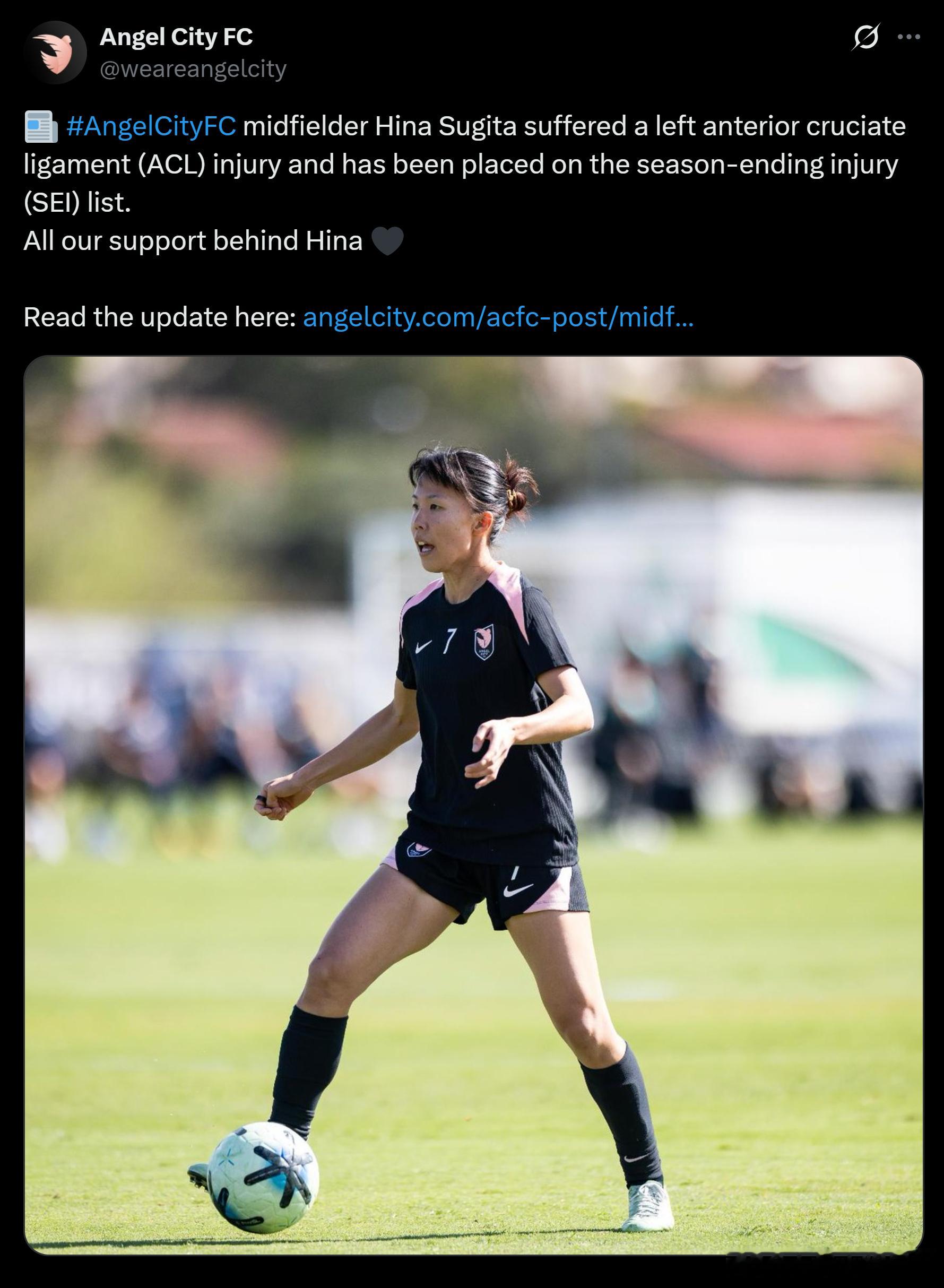 nwsl 3月18日，天使城俱乐部发布消息确认，杉田妃和在比赛中不幸遭遇左膝前十