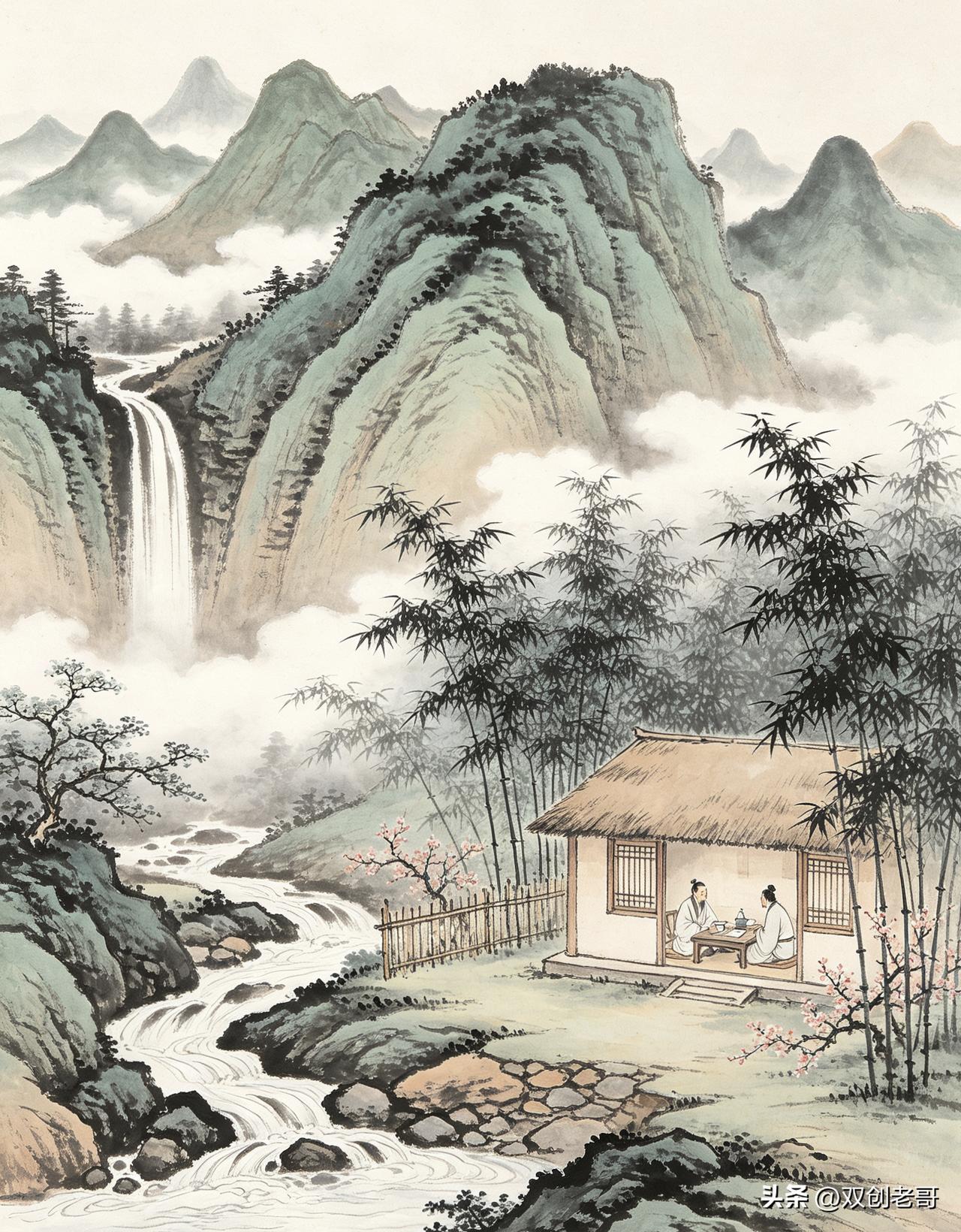 五律·深山幽居
结茆在深坳，心闲化意安。
高山天际远，近水绕窗前。
云起笼林暗，