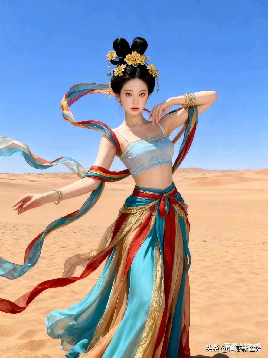 沙漠中的异域风情，惊艳的古典舞者沙漠风情美少女 美女沙漠舞者