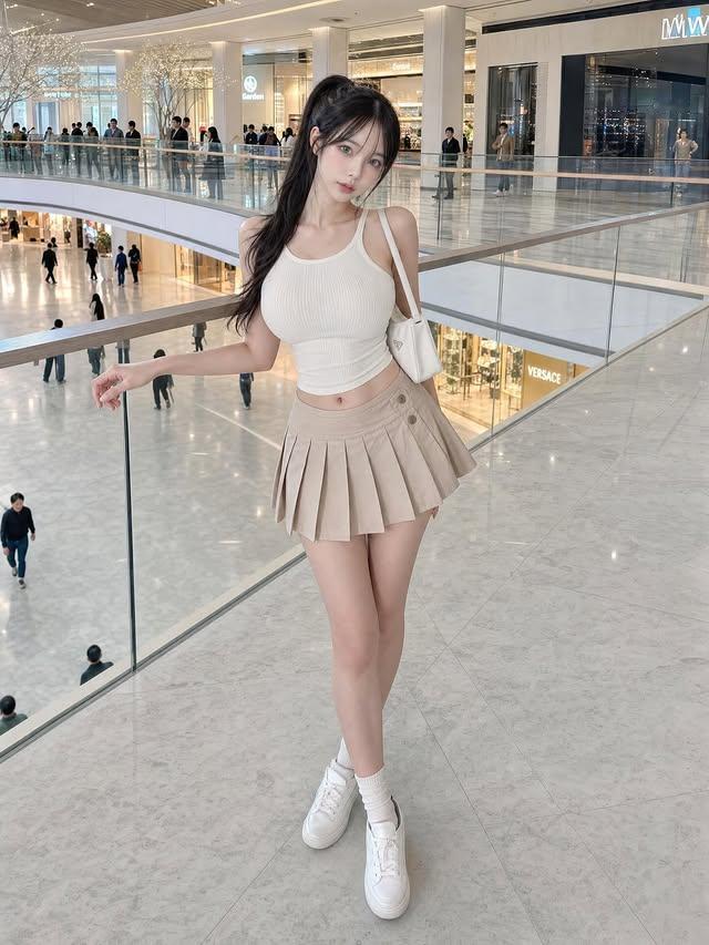 有气质的女人给人什么感觉修身白色吊带+浅卡其百褶短裙
高马尾元气感直接拉满
简约