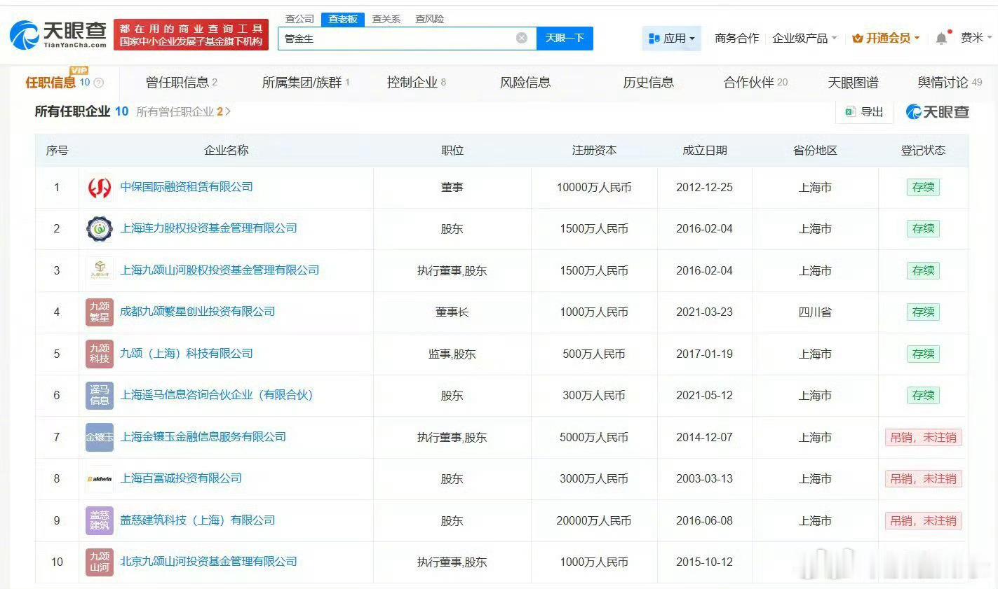 管金生名下关联10家企业327是一鲸落万物生，他被分食成就了三十年的风云人物 ​