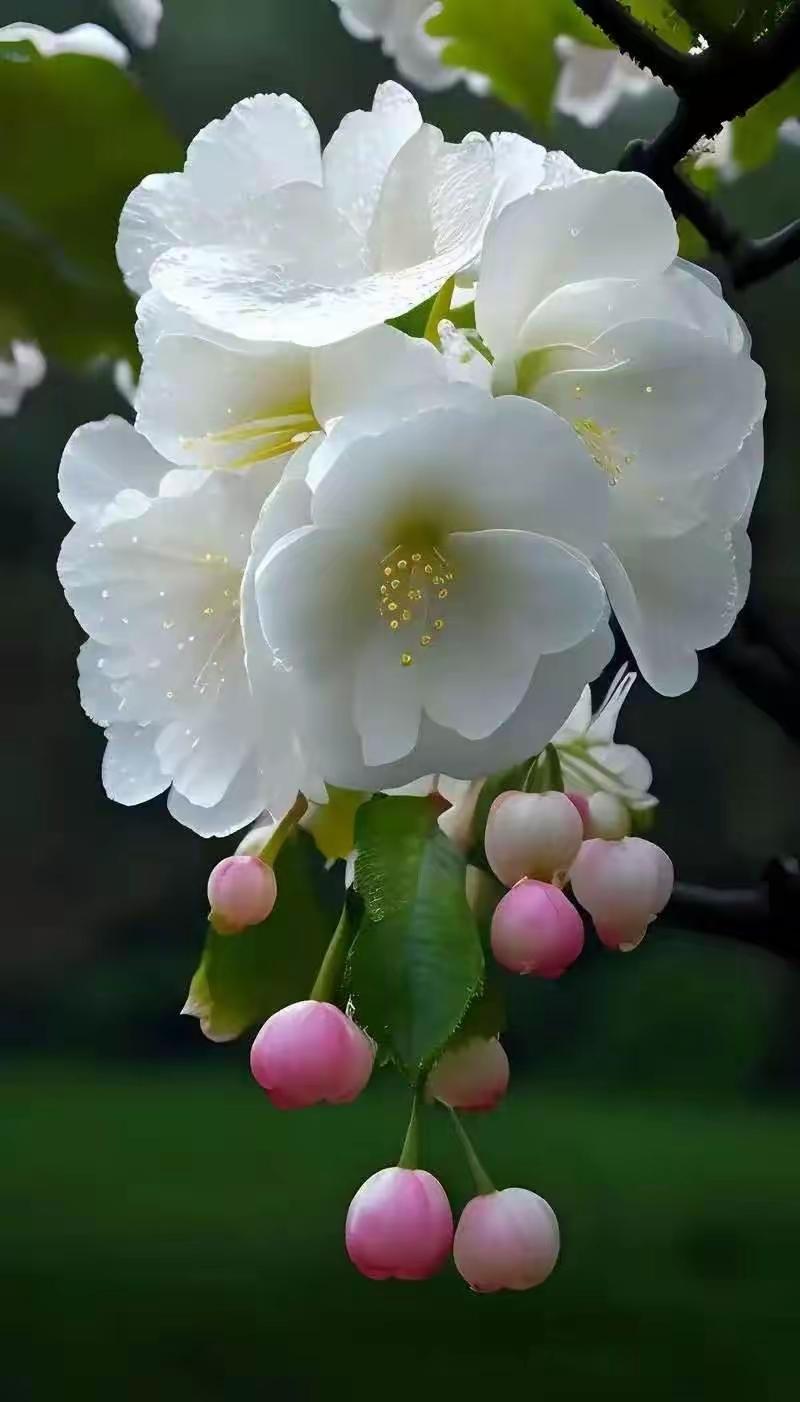 海棠花开，那景象简直绝了！每年春天，我都会去公园赏海棠。粉粉嫩嫩的花朵，像天边的