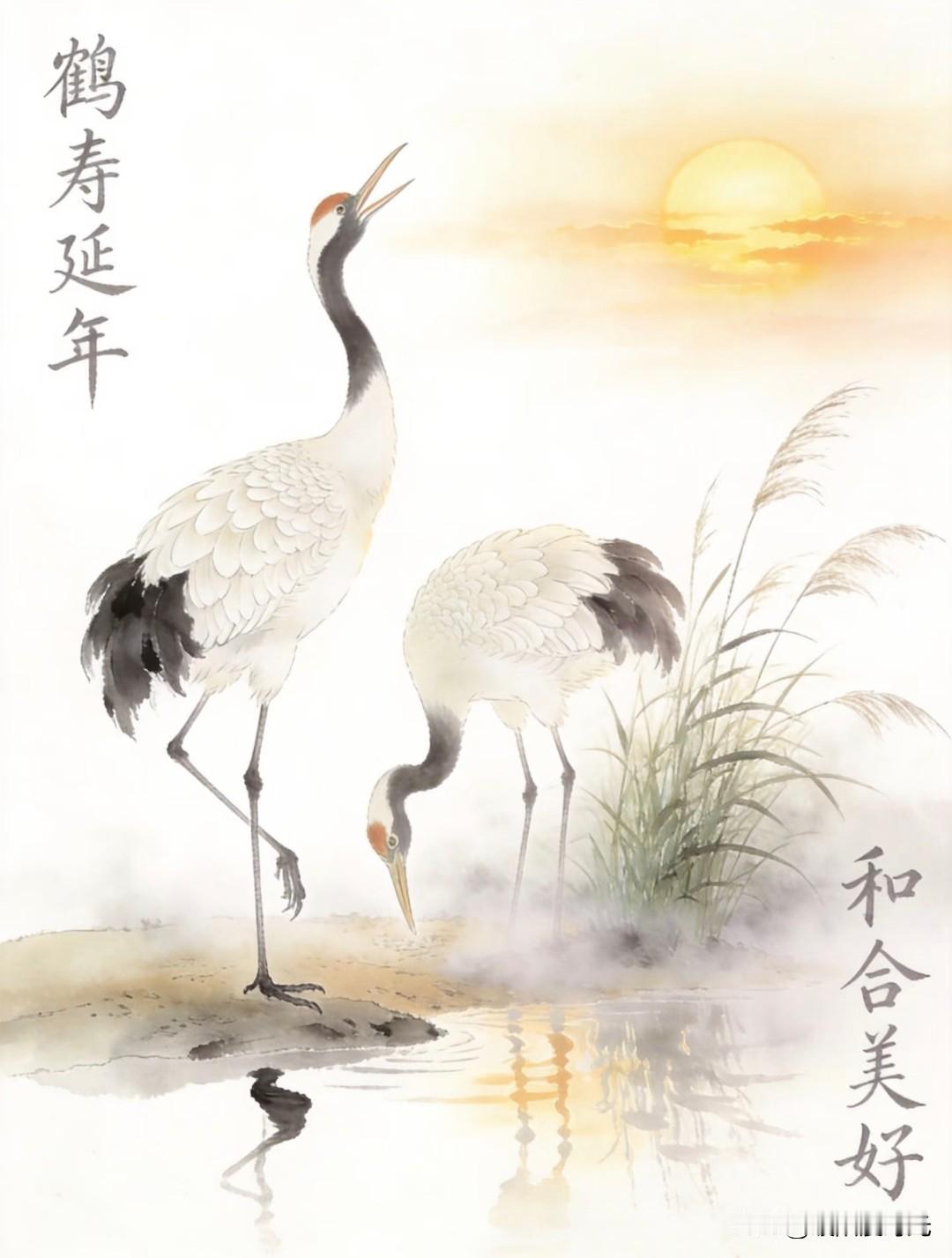 松鹤延年，福寿安康，岁岁长安宁。
小柿插画分享 松鹤呈祥 
松鹤福寿