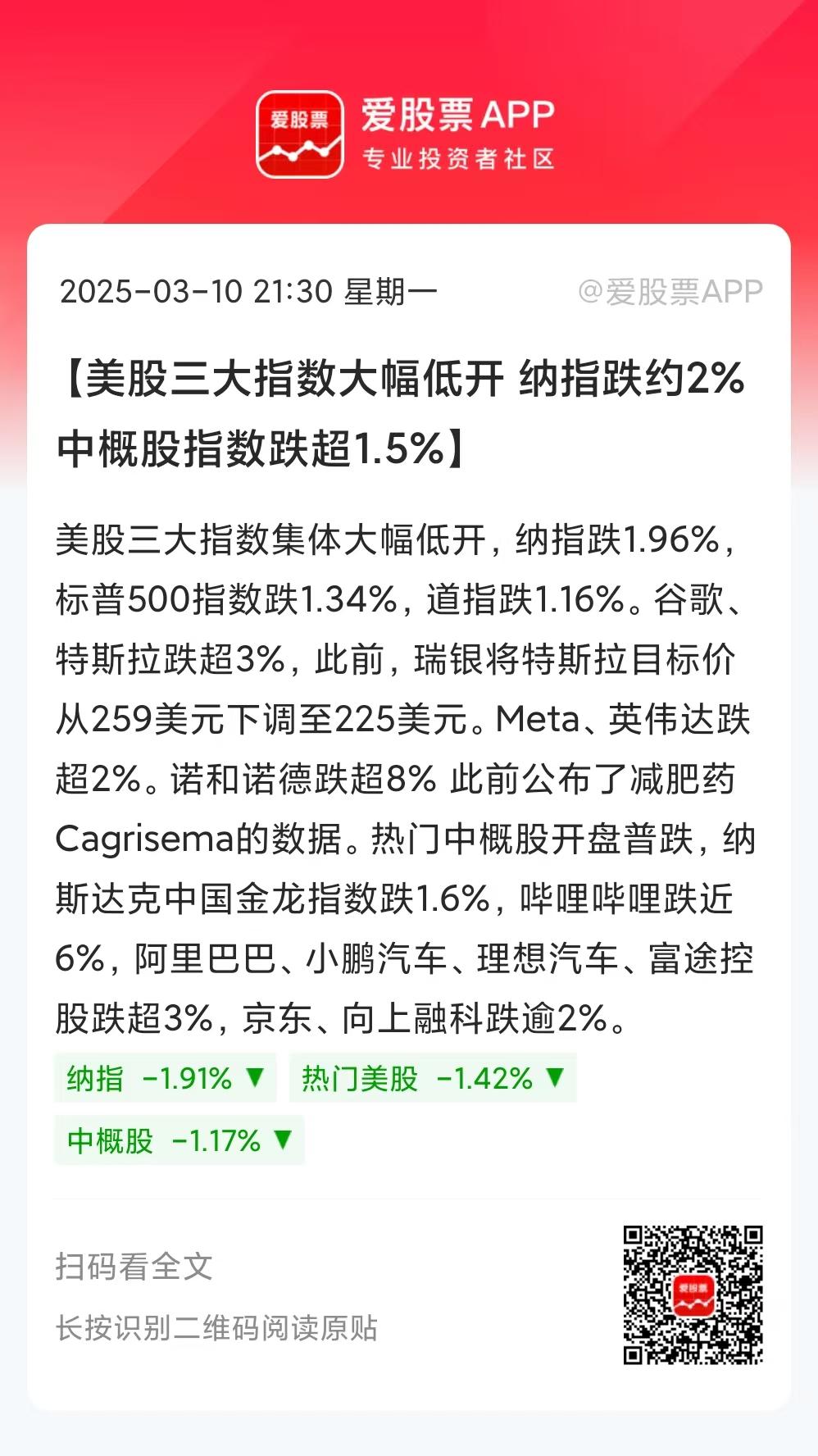 今晚美股又暴跌，纳斯达克跌超2%。主要是特朗普说：你们不能只盯着股市看，你看看中