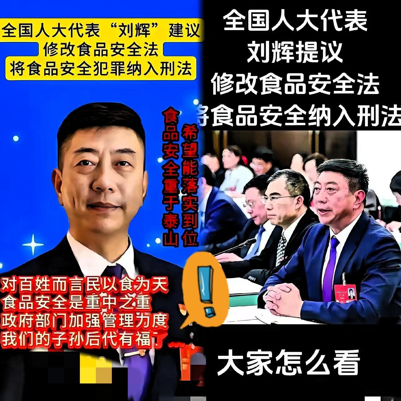 人大代表刘辉提议
给食品安全犯罪加死刑
九成家长举双手赞成，毕竟谁也不想吃的东西