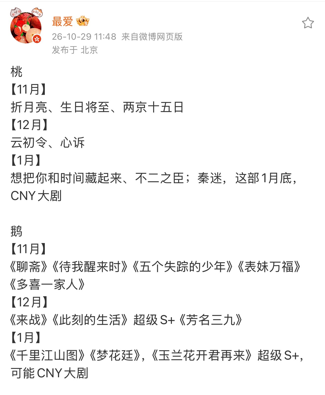 看到玉兰花开君再来 可能CNY大剧  头发又多掉了几根以前杨紫老师是暑期档混战厮