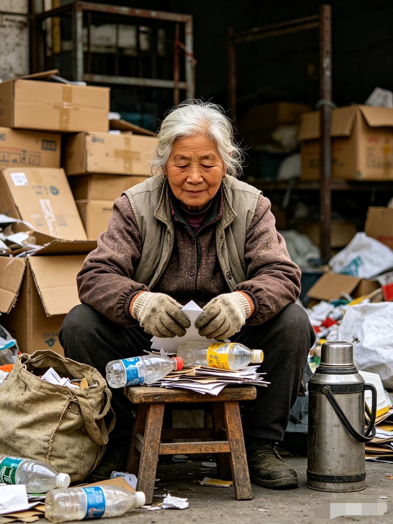 富家老太隐姓埋名收废品，宁愿吃苦也不肯回子女家

夕阳落在废品站的旧纸箱上，满头