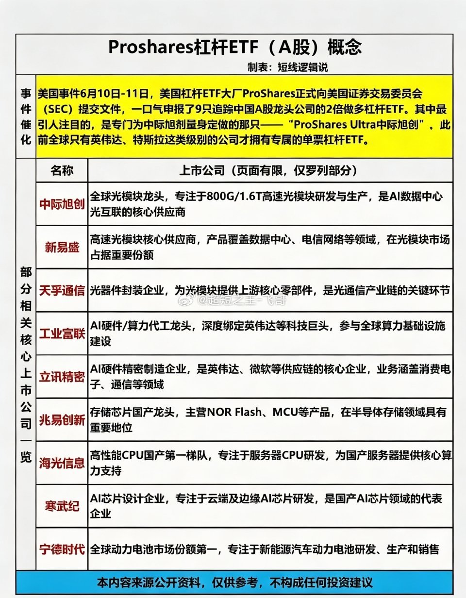 专属杠杆ETF重磅申报！18只获国际资金认证的A股龙头全景梳理！近期，美国杠杆E