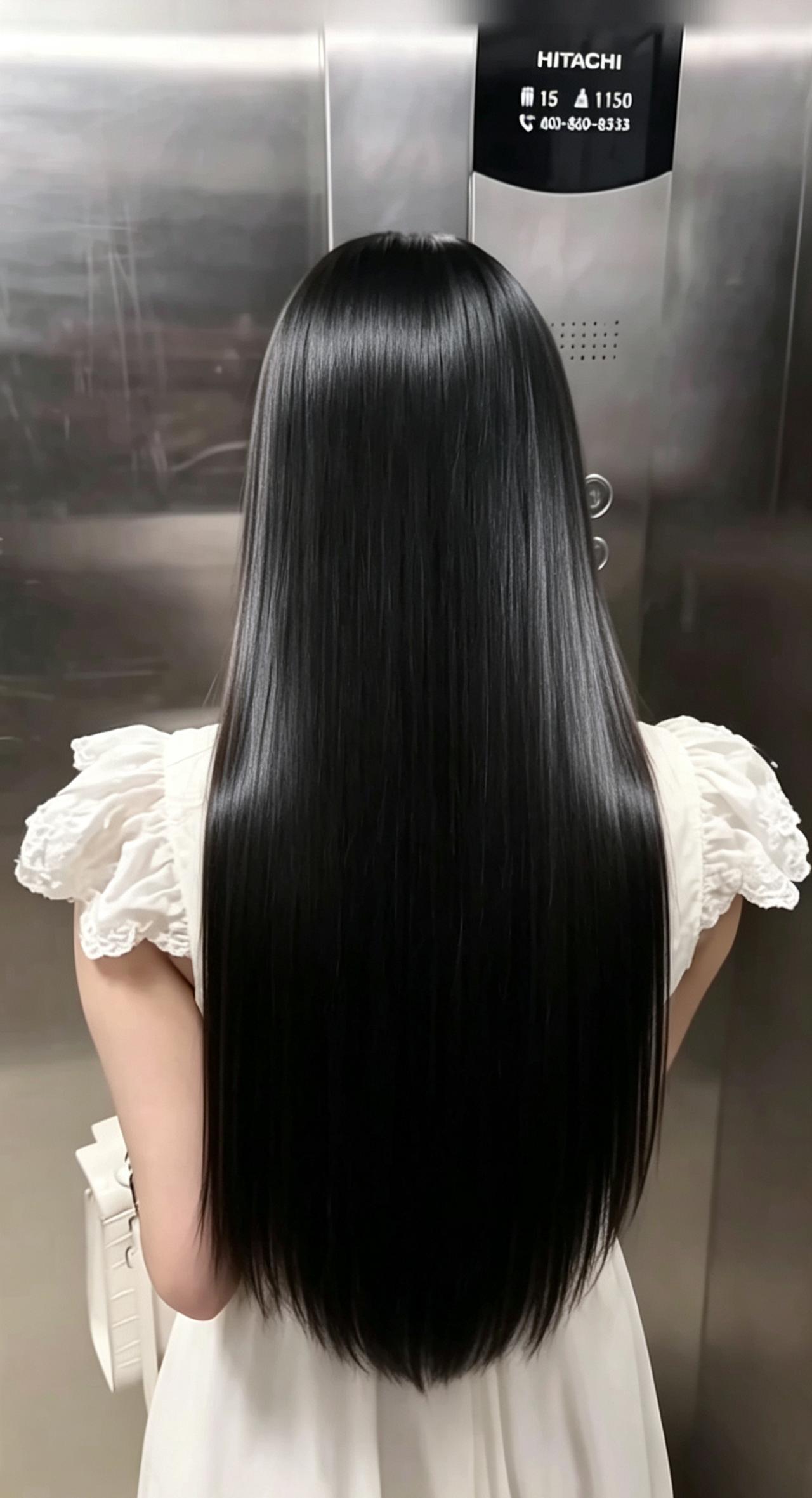 在电梯里看到长发妹子的背影，简直太迷人了。那柔顺有光泽的黑长发垂在后背，本身就是