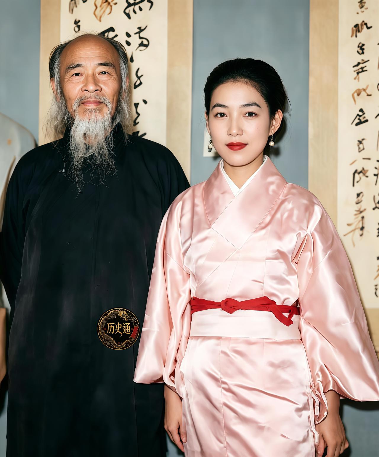 这是张大千与比自己小21岁的侍女山田喜美子。山田喜美子与张大千的关系并非普通助手